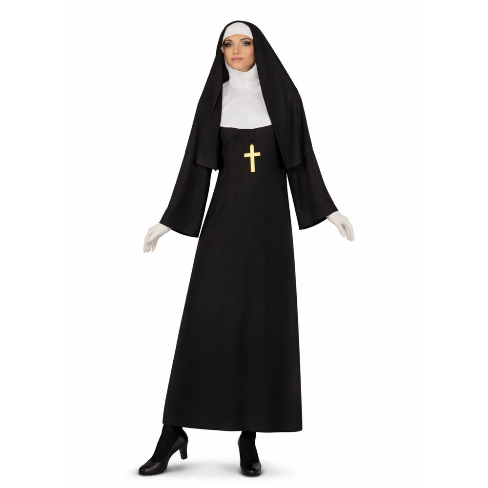 Rubies Nun 6 Piece Costume‎ Women XL 14-16 Black Robe Gloves Cross Halloween New